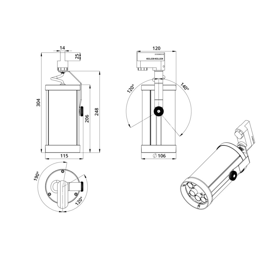 Акцент Трек 30 CRI80 3000К 25° RAL9005 Муар