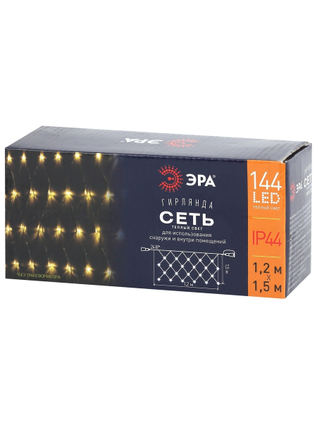 Гирлянда  Сеть  уличная  IP44  1,2м*1,5м теплый свет, провод прозрачный, 24V ЭРА Б0041909