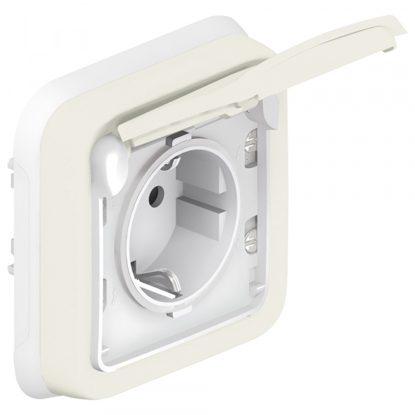 Legrand  Plexo  Белый  Розетка 1-местная с защитной  крышкой с заземляющими контактами. с суппортом. IP55  скрытая установка 069869