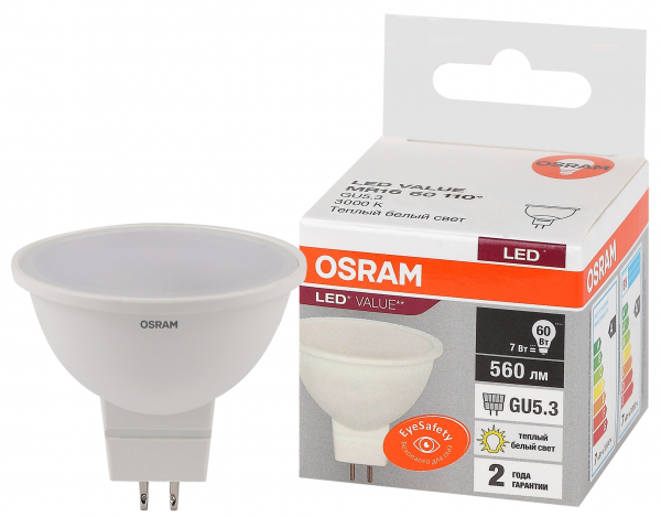 Светодиодная лампа OSRAM MR16  7Вт 230В 3000К GU5.3