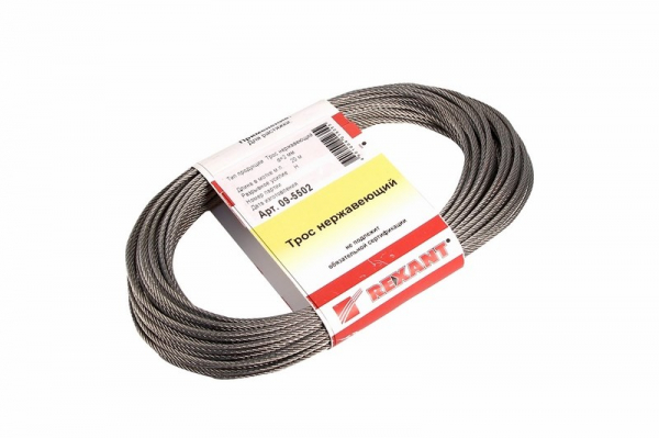Трос нержавеющий d=2мм, моток 20 метров REXANT 09-5502
