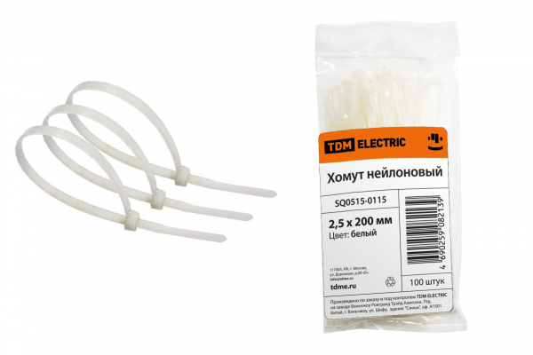 Хомут (стяжка) нейлон  2.5 х 200  белый  (100шт)  TDM SQ0515-0115