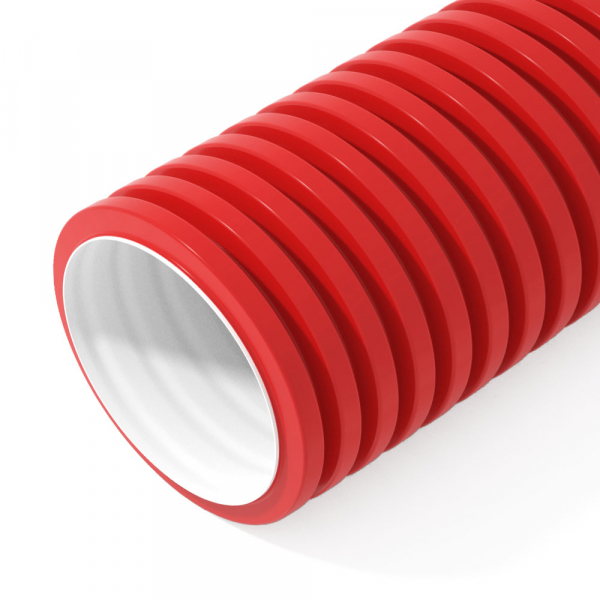 Труба гофрированная двустенная ПНД гибкая тип 450 (SN9) с/з красная/белая д125 (50м/уп) Промрукав (кратно 50)