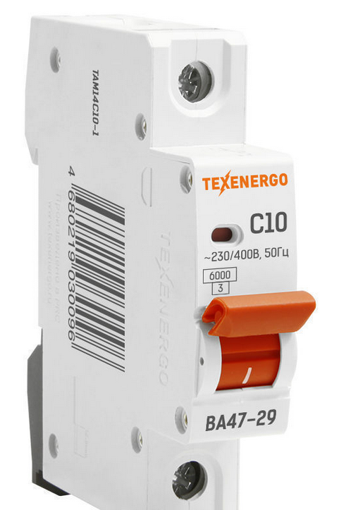 Выкл.автом.  1П  10А  хар-ка C  6кА  Texenergo ВА47-29  te00141843