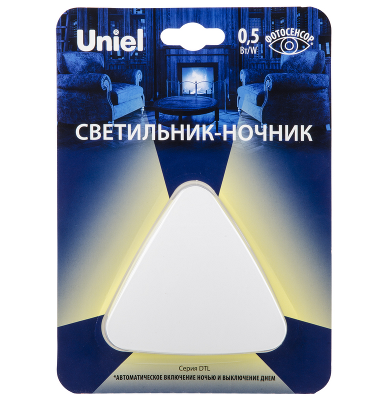 Светильник-ночник с фотосенсором (день-ночь). Белый. ТМ Uniel DTL-320 Треугольник/White/Sensor
