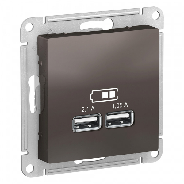 AtlasDesign Мокко  Розетка USB, 5В, 1 порт x 2,1 А, 2 порта х 1,05 А, механизм ATN000633