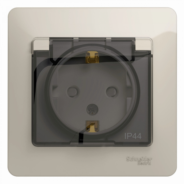 Glossa Молочный Розетка с заземляющими контактами со шторками с крышкой IP44, 16А, 250В в сборе IP20 скрытая установка GSL000948