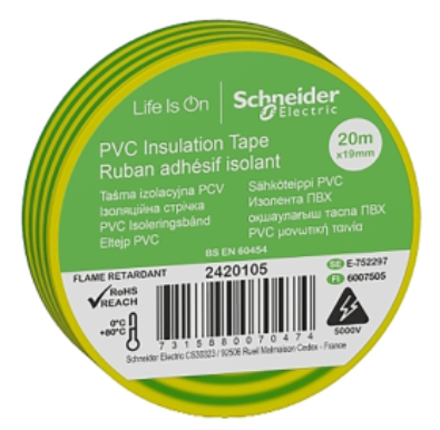 Изолента ПВХ желто-зеленая 19мм 20м Schneider Electric