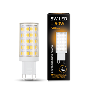 Лампа Gauss LED G9 AC185-265V 5W 2700K керамика 1/10/200