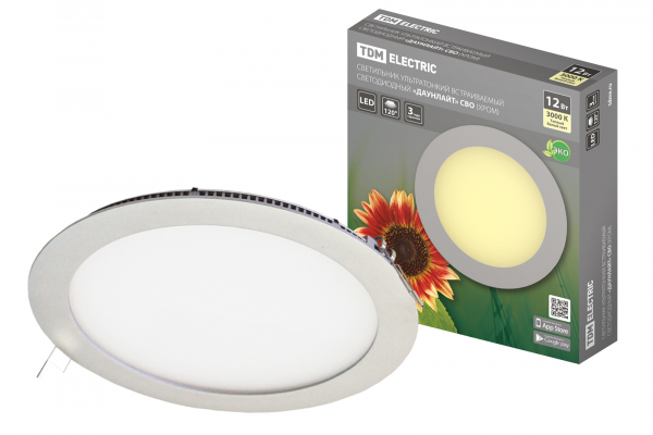 Светодиодный светильник TDM СВО 12Вт 3000К Led даунлайт хром