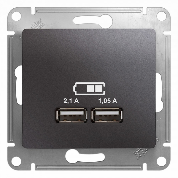 Glossa  Графит Розетка механизм USB 5В/2100мА, 2х5В/1050мА, GSL001333