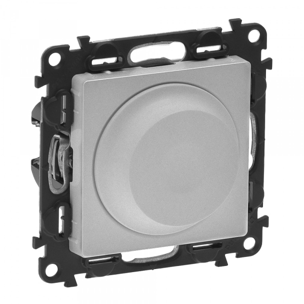 Legrand 752660 Valena LIFE.Светорегулятор с поворотной ручкой универсальный 300Вт без нейтрали.С лицевой панелью.Алюминий