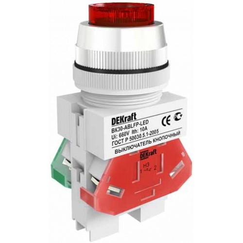 25069DEK Выкл. кноп. ABLFP Φ22 мм LED зел. 24В AC/DC ВK-22 DEKraft