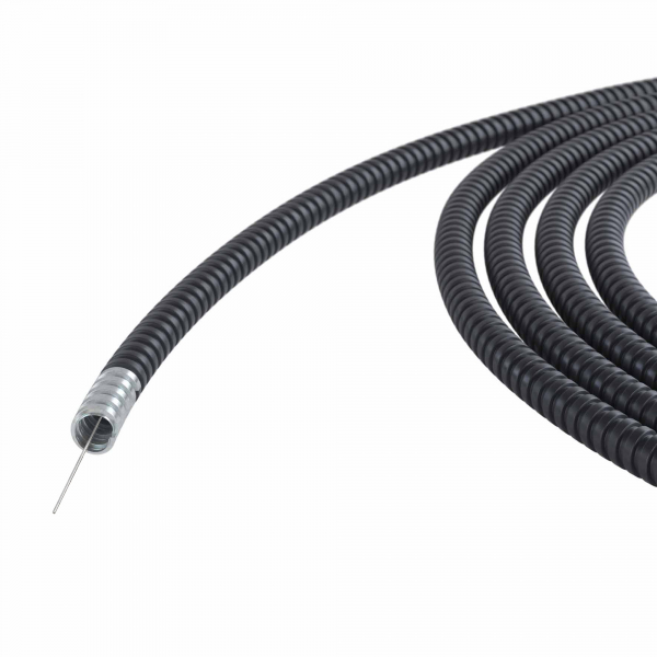 Металлорукав DN 20мм в герметичной ПВХ изоляции, Dвн 20,5 мм, Dнар 25,5, с протяжкой, 50 м, цвет чёрный (кратно 50)