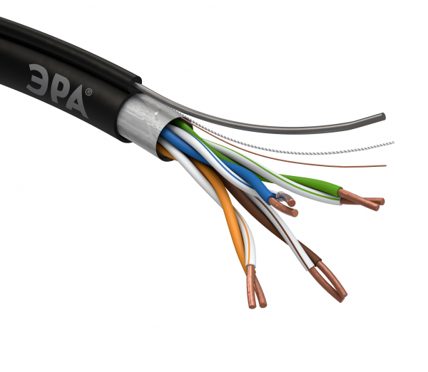Кабель витая пара F/UTP Cat5e 4x2x24 AWG CU PE + ТРОС OUTDOOR 305 м (1/18) ЭРА