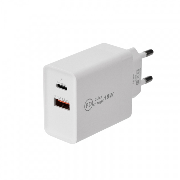 Сетевое зарядное устройство REXANT Type-C + USB 3.0 с Quick charge, белое 16-0278