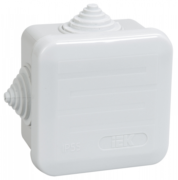 Коробка КМ41236 распаячная для открытой установки70х70х40 мм IP44 (RAL7035, 4 гермоввода, защелкивающаяся крышка)