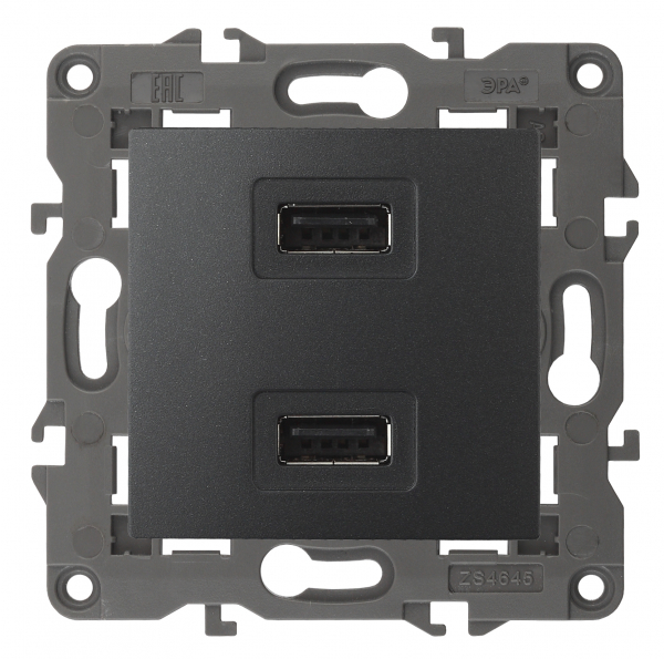 ЭРА  Elegance  Антрацит  Устройство зарядное USB, 230В/5В-2100мА, IP20 14-4110-05
