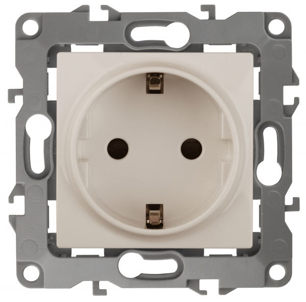12-2102-02 ЭРА Розетка 2P+E Schuko со шторками, 16АХ-250В, Эра12, слоновая кость (10/100/2500)