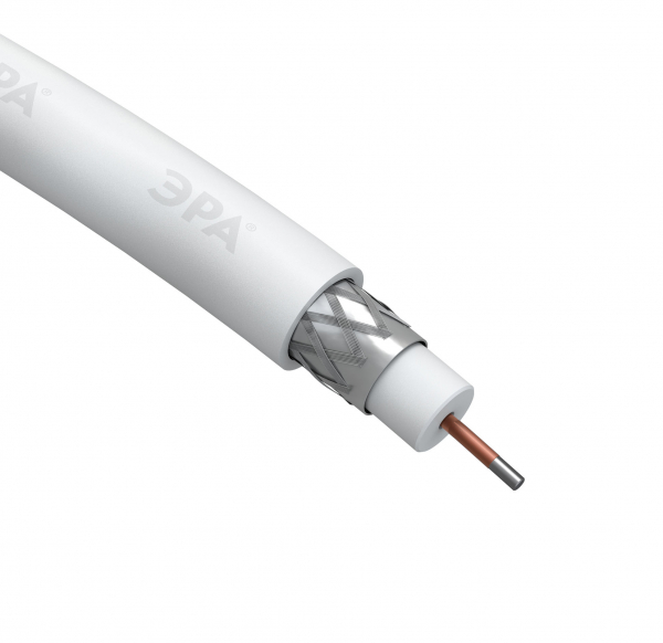 Кабель коаксиальный RG-6U, 75 Ом, CCS/(оплётка Al 48%), PVC, цвет белый, бухта 20 м, SIMPLE (20/ ЭРА