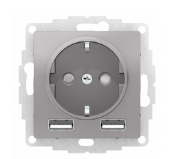 ATLASDESIGN  Алюминий Розетка 16А c 2 USB A+A, 5В/2,4А, 2х5В/1,2А, механизм, ATN000330