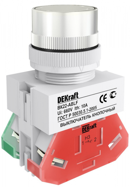 25011DEK Выкл. кноп. ABLF ?22 мм Цвет:БЕЛЫЙ 220В ВK-22 DEKraft