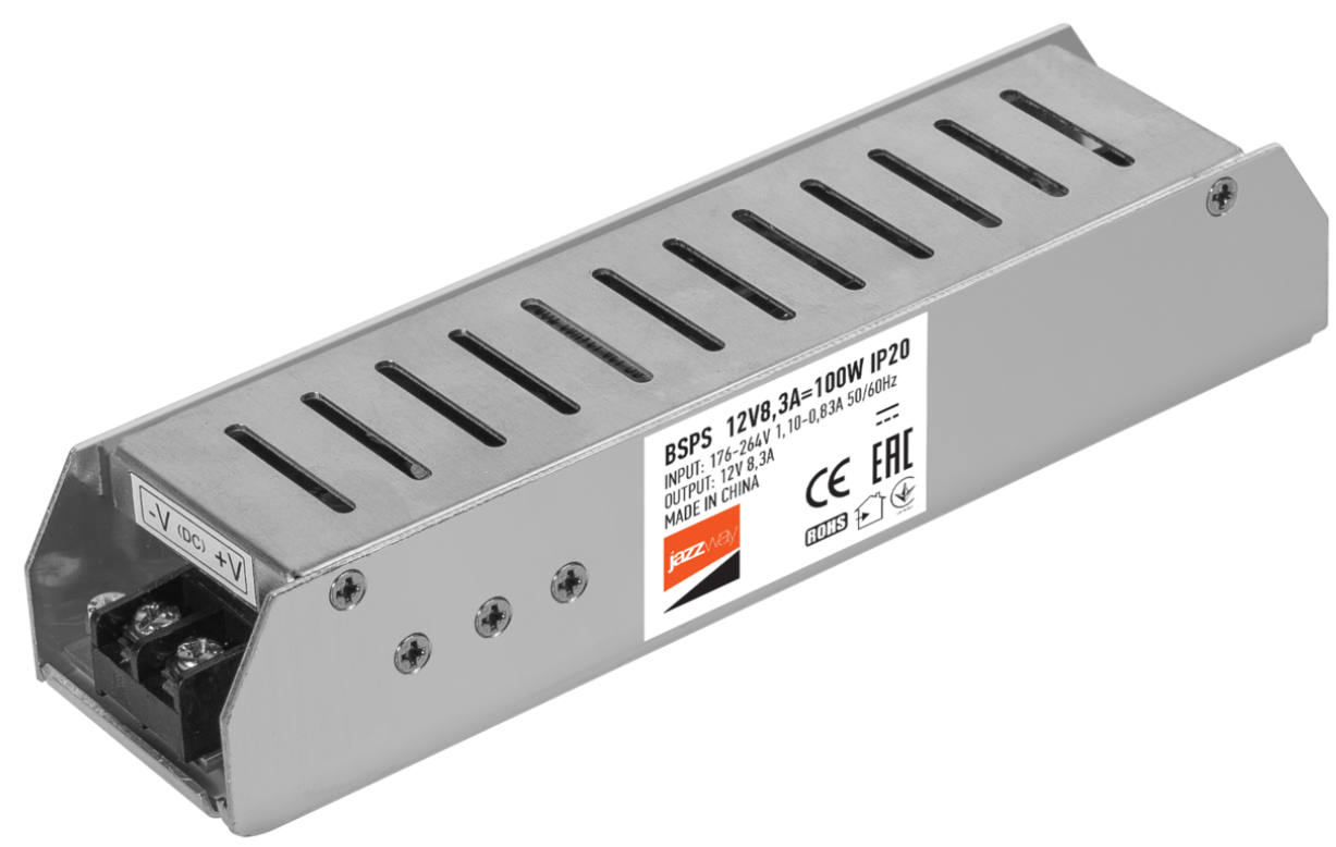 Драйвер Jazzway 12V 100Вт IP20 188х47х35 BSPS  12V8,3A 1 г.гар.