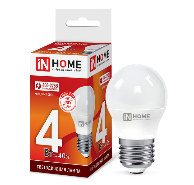 Светодиодная лампа IN HOME P45  4Вт 230В 6500К Е27