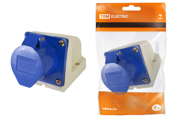 Розетка панельная TDM 123 стационарная 2Р+РЕ 32А 220В IP44