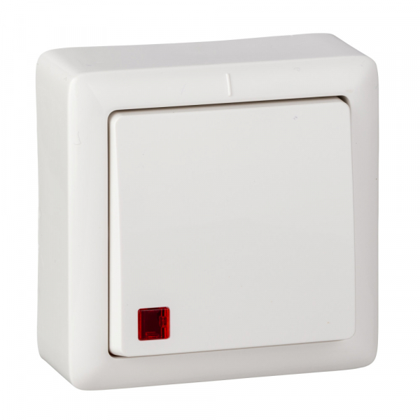 Schneider Electric  Хит  Белый  Выключатель 1-клавишный с индикатором (250В, 6А) IP20 открытая установка(ВА16-137-б) VA16-137-B