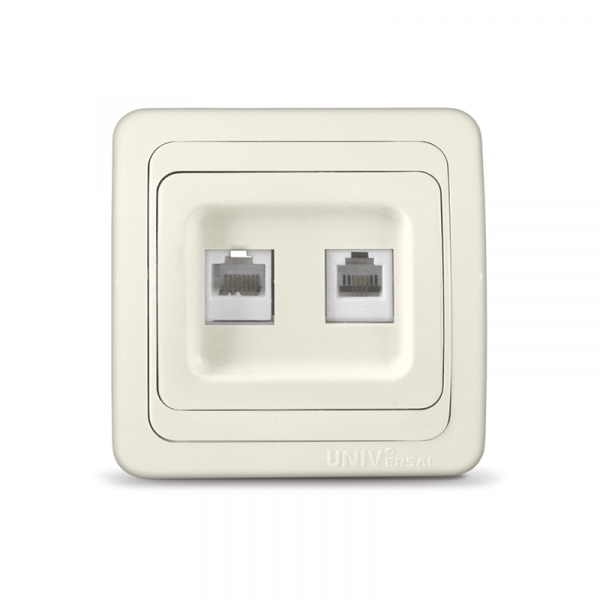 UNIVersal  Валери Слоновая Кость Розетка телефонная + компьютерная RJ45 RJ12 1A СП Б-В0135 Б-В0135