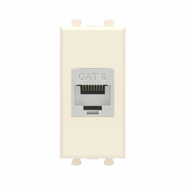 Компьютерная розетка RJ-45 без шторки модульная, кат.6 экранированная, "Avanti", "Ванильная дымка", 1 модуль