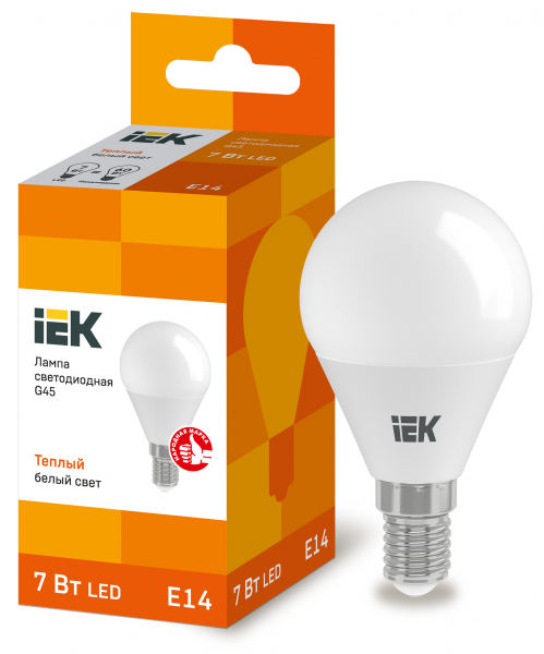 Светодиодная лампа IEK G45 7Вт 230В 3000К E14