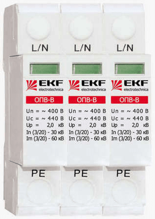 Ограничитель импульсных перенапряжений  3П  230B  5кА  EKF  ОПВ-D