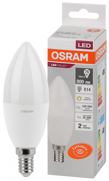 Светодиодная лампа OSRAM B75 10Вт 230В 3000К E14