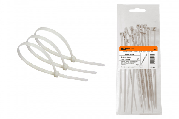 Хомут (стяжка) нейлон  4.8 х 300  белый  (50шт)  TDM SQ0515-0321