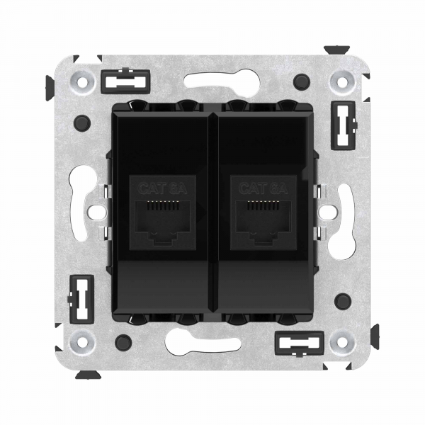 Компьютерная розетка RJ-45 без шторки в стену, кат.6А двойная, "Avanti", "Черный квадрат"