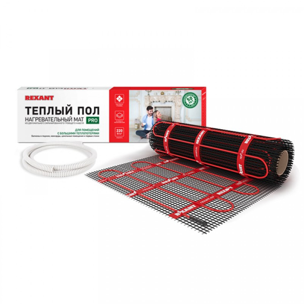 REXANT Тёплый пол (нагревательный мат)  PRO (RNX-12,0-2640 (площадь 12,0 м2 (0,5х24,0 м)), 2640 Вт, двухжильный с экраном 51-0025