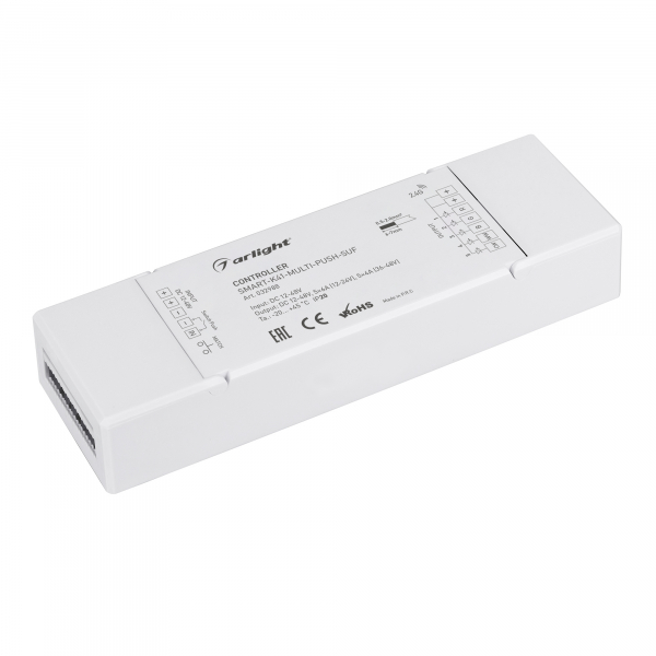 Arlight Контроллер SMART-K41-MULTI-PUSH-SUF (12-48V, 5x6A, RGB-MIX, 2.4G) (ARL, IP20 Пластик, 5 лет)