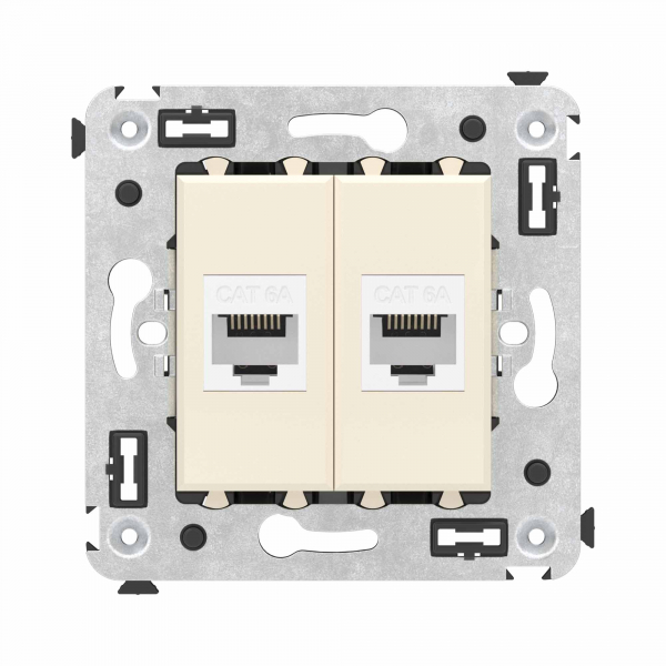 Компьютерная розетка RJ-45 без шторки в стену, кат.6А двойная, "Avanti", "Ванильная дымка"