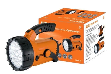 Фонарь светодиодный TDM "Прожектор", аккумуляторный . 23+18 LED, поворотная ручка и подставка, 28 лм/Вт