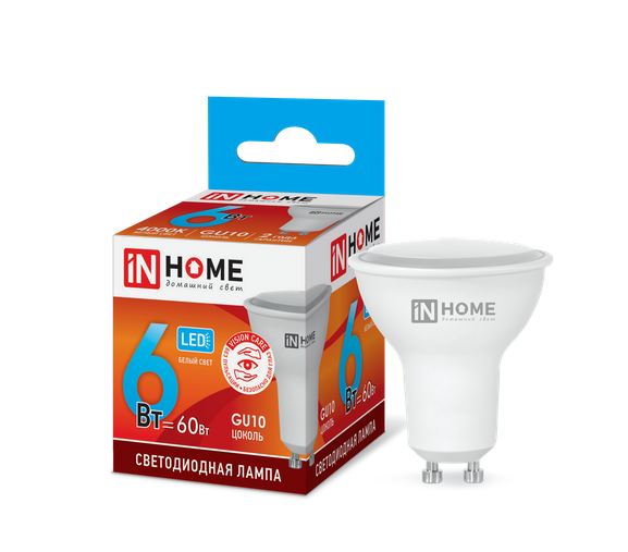 Светодиодная лампа IN HOME JCDRC 6Вт 230В 4000К GU10