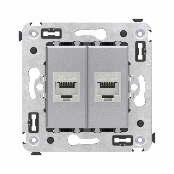 Компьютерная розетка RJ-45 без шторки в стену, кат.6А двойная экранированная, "Avanti", "Закаленная сталь"