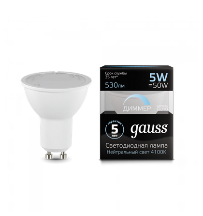 Светодиодная лампа Gauss MR16 5Вт 150-265В 4100K GU10 диммир.