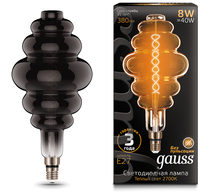 Светодиодная лампа Gauss BD200 8Вт 185-265В 2700K E27 филамент. Filament Flexible BD200 200х410мм Gray