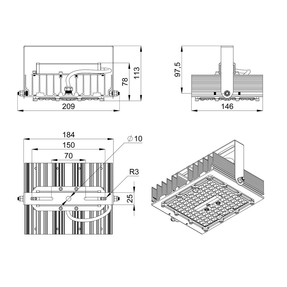 Прожектор 50 S Эко CRI70 5000К 155х70°