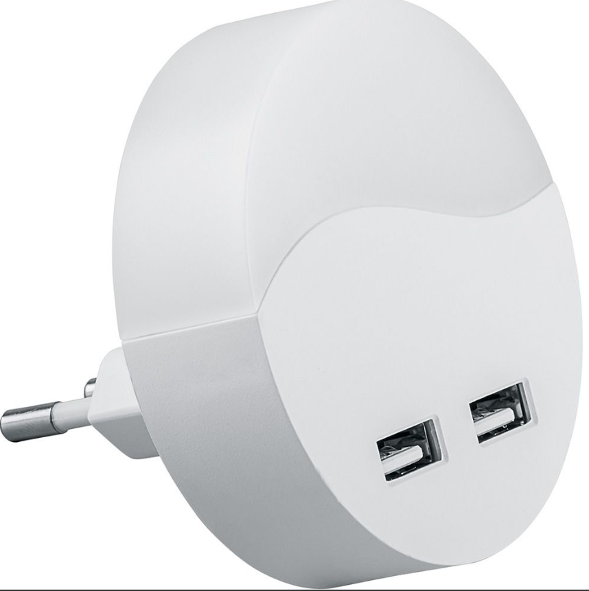 Ночник FERON FN1122  0,45W 230V светильник ночной с USB выходами, круг, белый