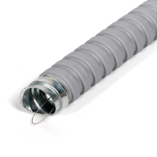 Металлорукав герметичный в серой ПВХ-изоляции, не поддерживает горение, с протяжкой МРПИнг 15 серый с протяжкой (кратно 50)