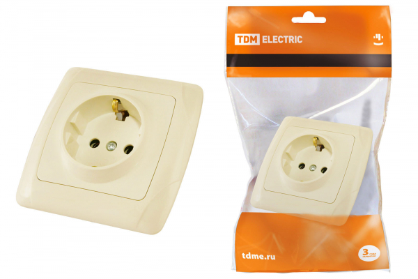 TDM  Онега  Слоновая Кость  Розетка 1-местная 2П+З СП 16А IP20 SQ1805-0045