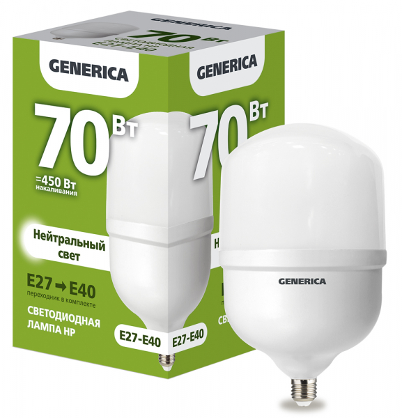 Лампа LED HP 70Вт 230В 4000К E27-E40 GENERICA
